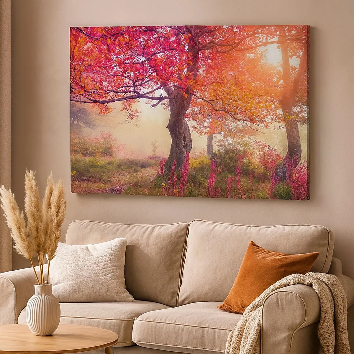 Impression sur toile - Image sur toile - Paysage d'automne avec des arbres aux couleurs intenses - 70x50cm - Frénésie de floraison - Décoration murale moderne pour le salon et la chambre ARTTOR