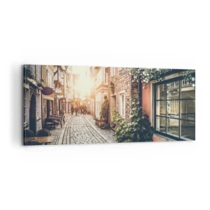 Impression sur toile - Image sur toile - Allée de roses en lueur rose - 100x40 cm