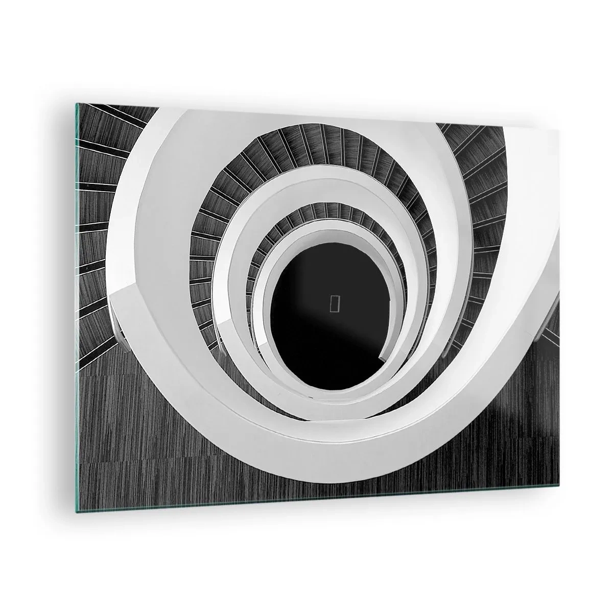 Impression sur verre - Image sur verre - Escalier en colimaçon noir et blanc vu d'en haut - 70x50cm - Les choses concrêtes - Décoration murale moderne pour le salon et la chambre ARTTOR