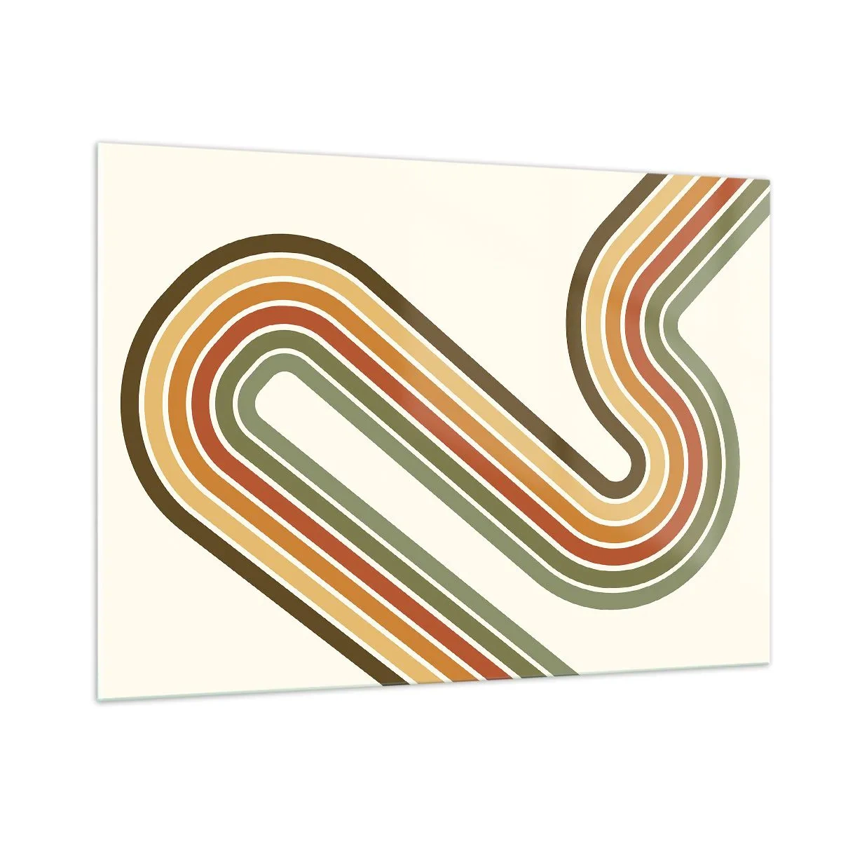 Impression sur verre - Image sur verre - Abstraction géométrique de style rétro avec des lignes ondulées - 100x70cm - En zig zag vers le but - Décoration murale moderne pour le salon et la chambre ARTTOR