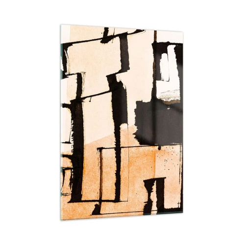 Impression sur verre - Image sur verre - Abstraction géométrique dans les tons beige et noir - 50x70cm - De l’ordre malgré tout - Décoration murale moderne pour le salon et la chambre ARTTOR