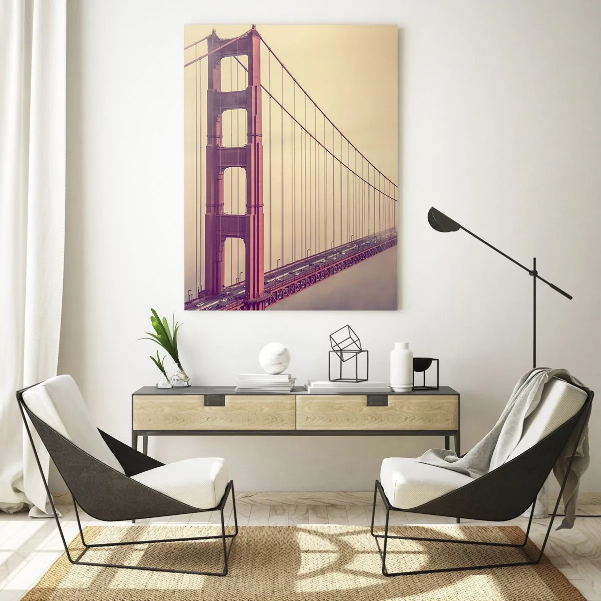 Impression sur verre - Image sur verre - Le Golden Gate Bridge de San Francisco dans un paysage brumeux - 50x70cm - Entre ciel et terre - Décoration murale moderne pour le salon et la chambre ARTTOR