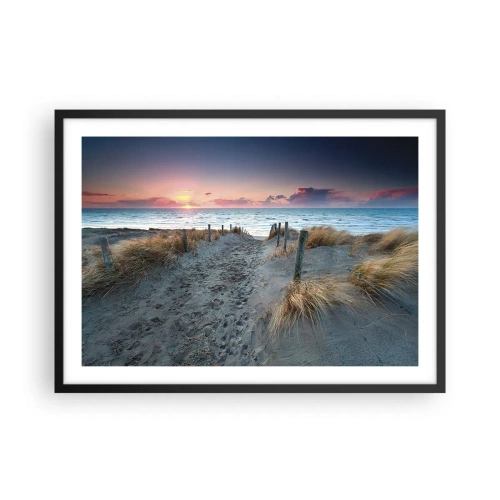 Affiche dans un cadre noir - Poster - Chemin menant à la plage au coucher du soleil - 70x50cm - Tu as versé l'éclat de l'arc-en-ciel sur les flots - Décoration murale moderne pour le salon et la chambre ARTTOR