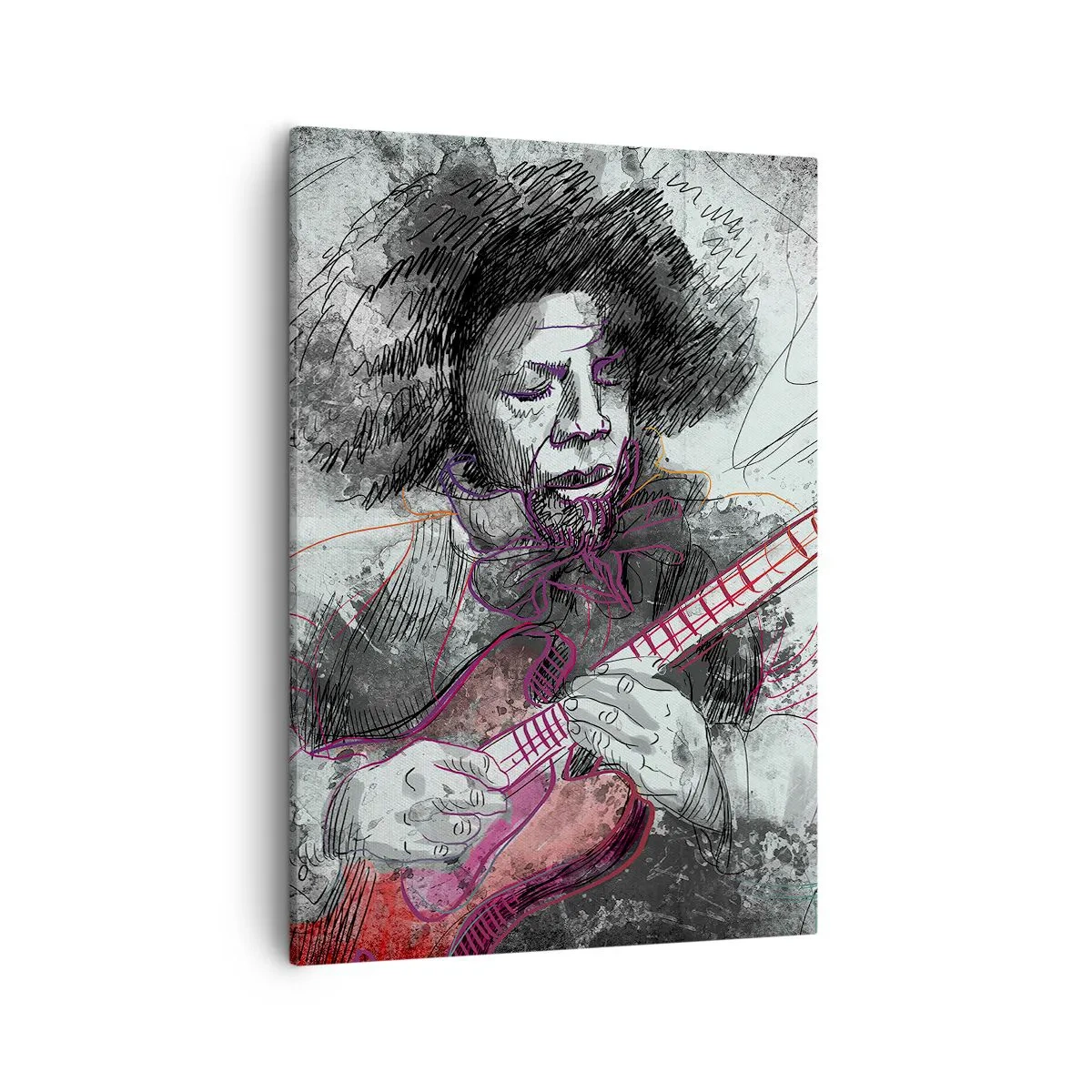 Impression sur toile - Image sur toile - Portrait artistique d'un guitariste en technique d'esquisse - 50x70cm - Sur les vagues de la musique - Décoration murale moderne pour le salon et la chambre ARTTOR