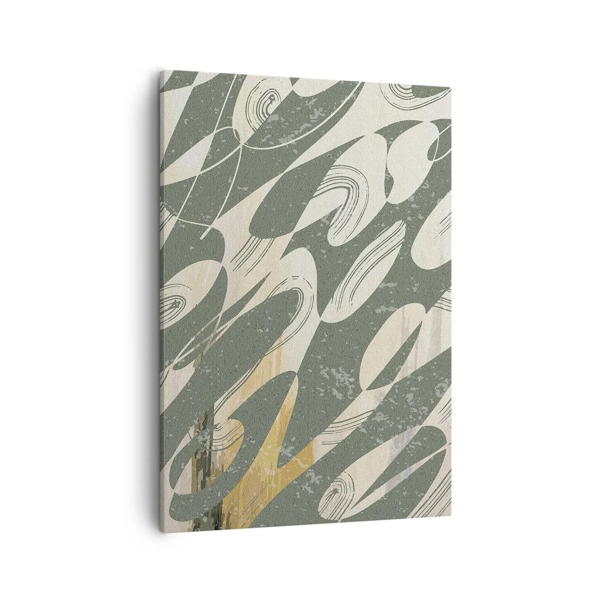 Impression sur toile - Image sur toile - Formes dynamiques dans des tons de vert et d'or - 50x70cm - Abstraction rythmique - Décoration murale moderne pour le salon et la chambre ARTTOR