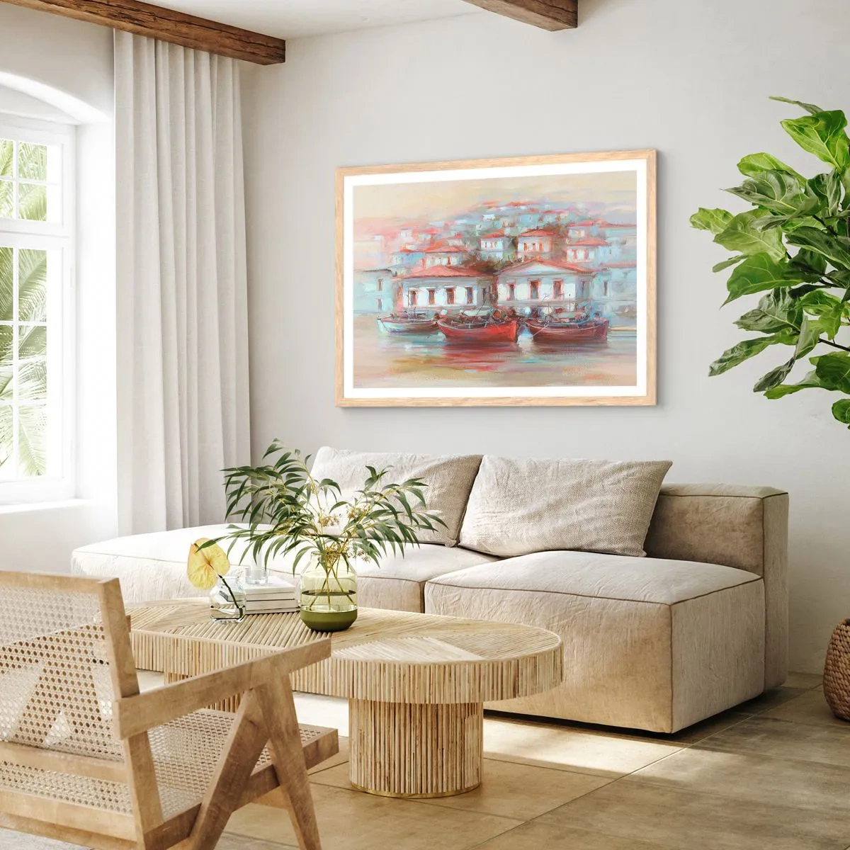 Affiche dans un chêne clair - Poster - Petite ville heureuse - 70x50 cm