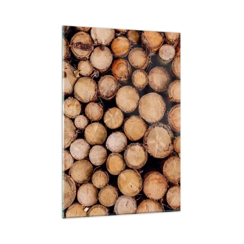 Impression sur verre - Image sur verre - Des tas de troncs d'arbres abattus disposés en harmonie - 80x120cm - Nouveau commencement - Décoration murale moderne pour le salon et la chambre ARTTOR