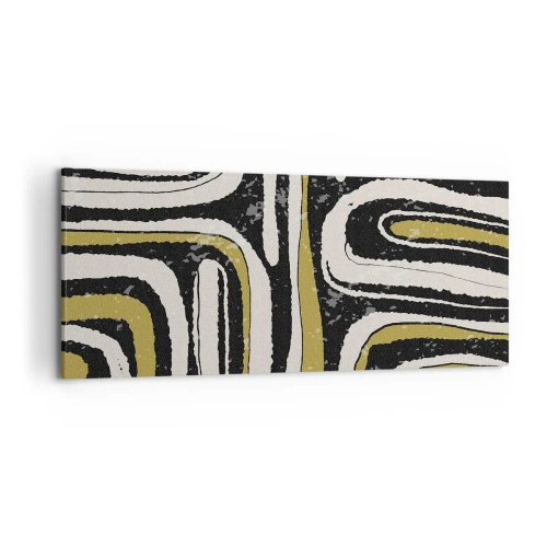 Impression sur toile - Image sur toile - Motif abstrait en noir, blanc et or - 120x50cm - Composition : routes et ruelles - Décoration murale moderne pour le salon et la chambre ARTTOR