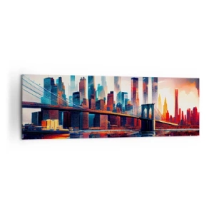 Impression sur toile - Image sur toile - Panorama de la ville de New York avec pont et reflet dans l'eau - 160x50cm - New York onirique - Décoration murale moderne pour le salon et la chambre ARTTOR