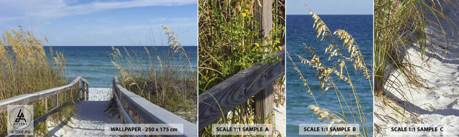Échantillon de Papier Peint Autocollant Deluxe Sticker - Au soleil, sous le vent - Paysage, Dune de mer, Mer - 100x30 cm