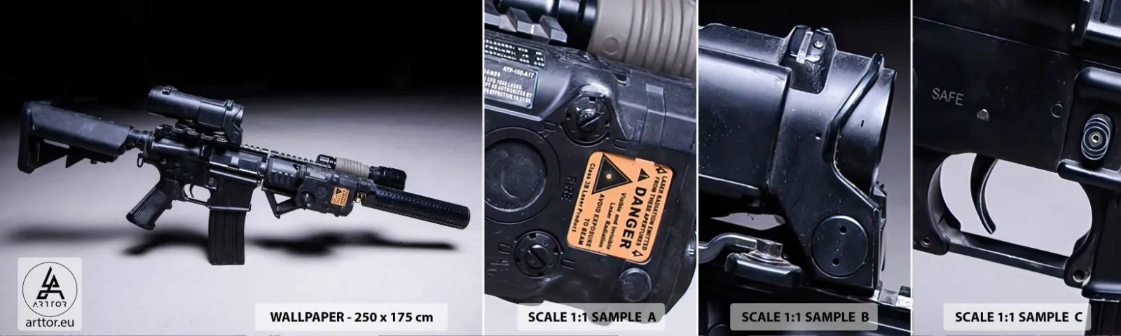 Échantillon de Papier Peint Autocollant Deluxe Sticker - Chevalier ténébreux - Militaire, Fusil, Arme - 100x30 cm