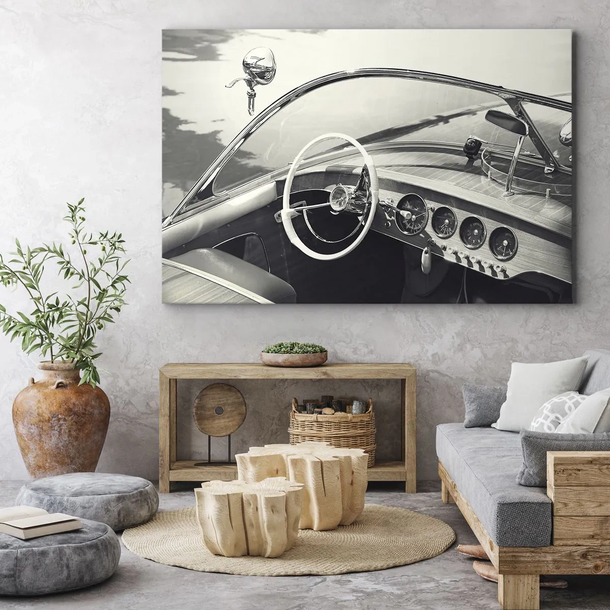 Impression sur toile - Image sur toile - Intérieur de voiture classique de style monochrome - 70x50cm - Temps pour riche - Décoration murale moderne pour le salon et la chambre ARTTOR