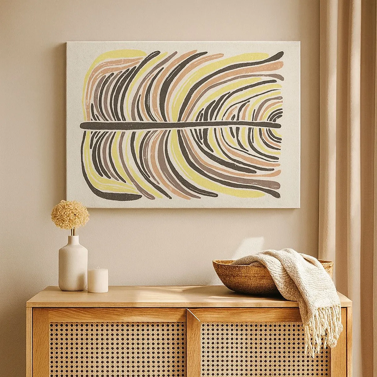 Impression sur toile - Image sur toile - Motif de feuille abstrait dans des tons terreux - 70x50cm - Abstraction pleine de vie - Décoration murale moderne pour le salon et la chambre ARTTOR