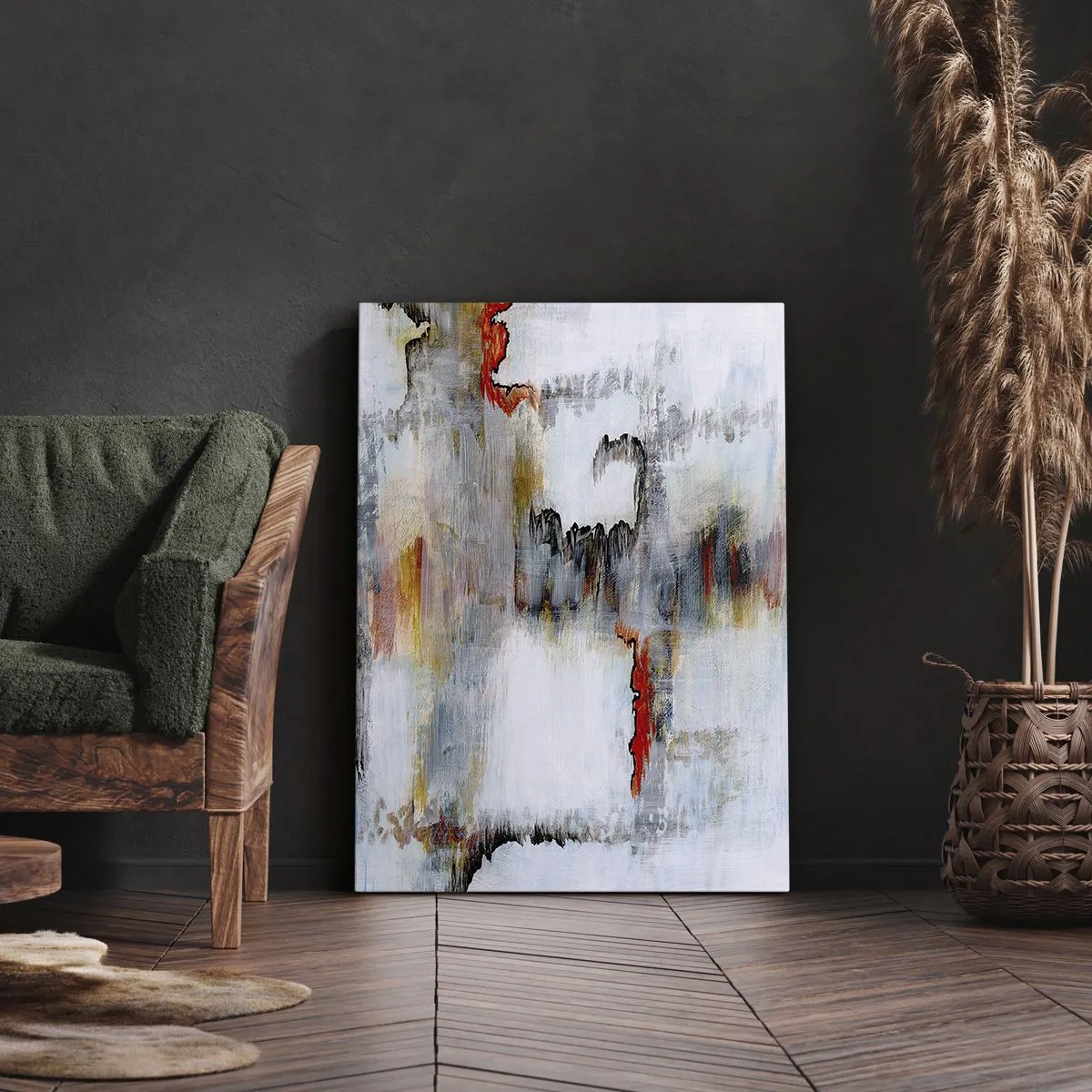 Impression sur toile - Image sur toile - Motif abstrait aux couleurs vives sur fond clair - 80x120cm - Un bâton sur l'eau - Décoration murale moderne pour le salon et la chambre ARTTOR