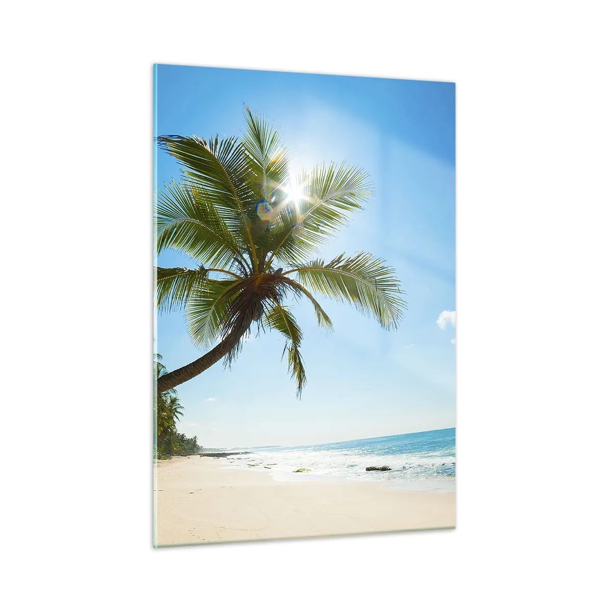 Impression sur verre - Image sur verre - Plage tropicale avec palmiers et ciel bleu - 50x70cm - Ne rien montrer à personne - Décoration murale moderne pour le salon et la chambre ARTTOR