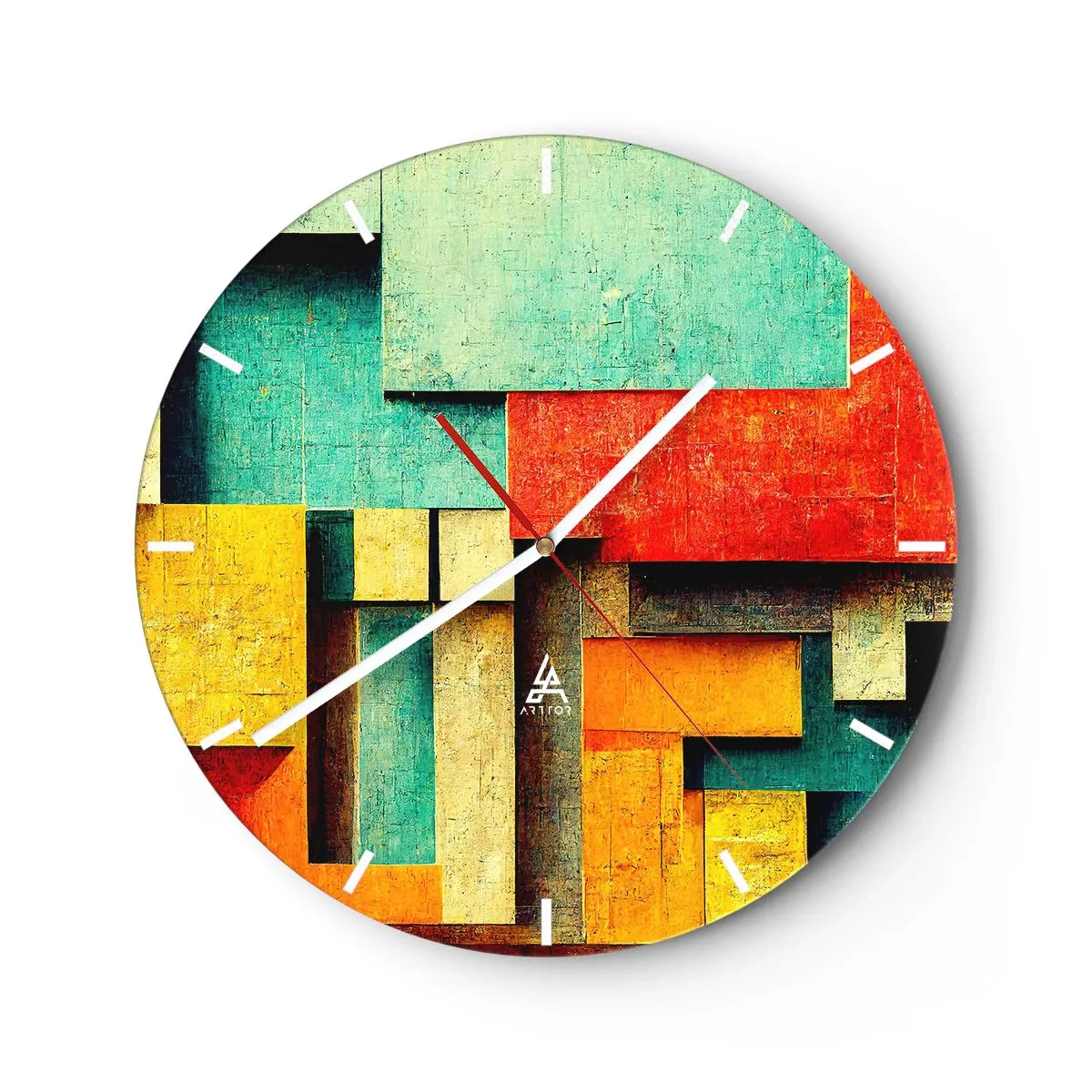 Horloge murale - Pendule murale - Blocs géométriques colorés dans un style abstrait - 30x30cm - Festival des angles droits - Décoration murale moderne pour le salon, la cuisine et la chambre ARTTOR