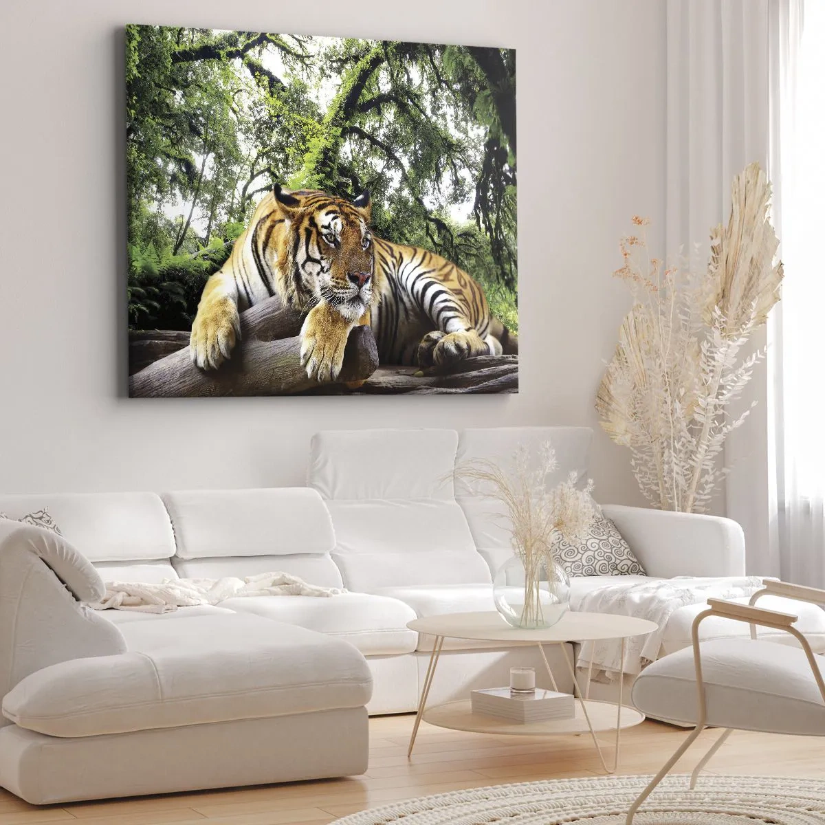 Impression sur toile - Image sur toile - Un tigre se reposant dans une forêt tropicale - 120x80cm - Cordialement - Décoration murale moderne pour le salon et la chambre ARTTOR