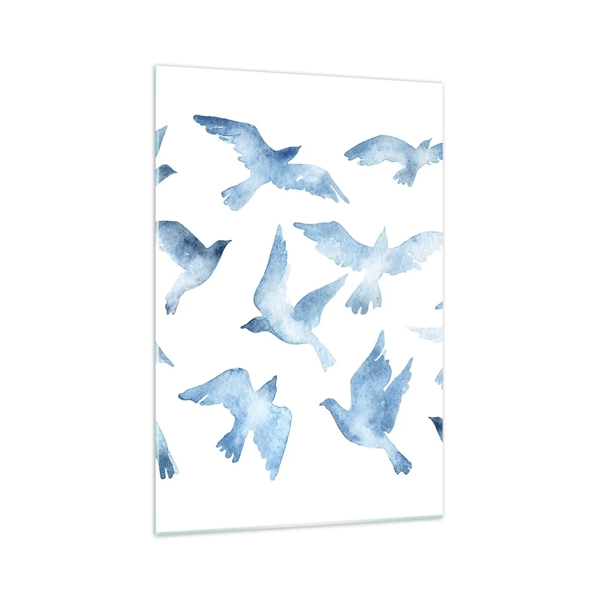 Impression sur verre - Image sur verre - Une aquarelle subtile représentant des oiseaux en vol - 70x100cm - Oiseaux bleus - Décoration murale moderne pour le salon et la chambre ARTTOR