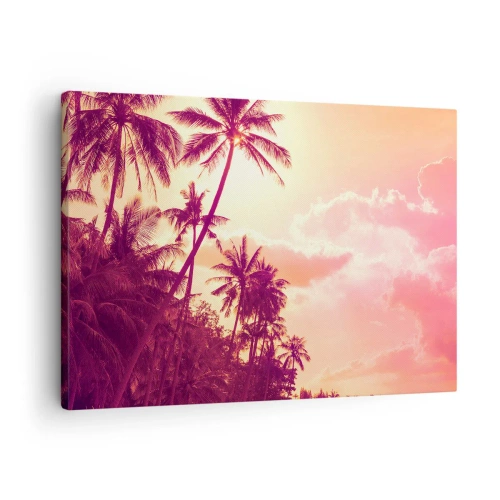 Impression sur toile - Image sur toile - Palmiers illuminés par le soleil couchant dans un ciel tropical - 70x50cm - Tu dois choisir - Décoration murale moderne pour le salon et la chambre ARTTOR