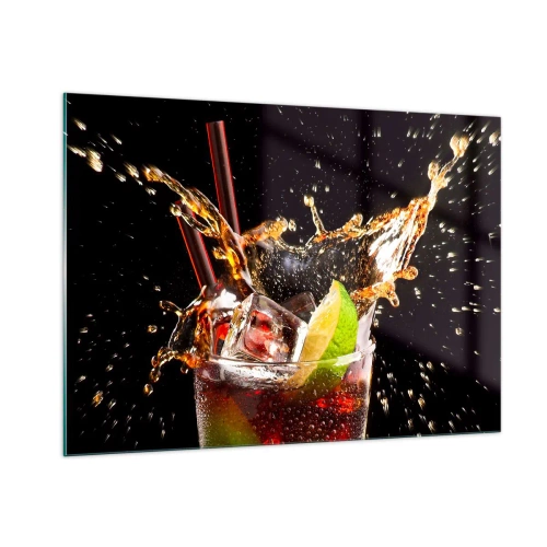 Impression sur verre - Image sur verre - Un verre de boisson avec du citron vert et des éclaboussures sur un fond noir - 100x70cm - Joie et énergie des couleurs - Décoration murale moderne pour le salon et la chambre ARTTOR