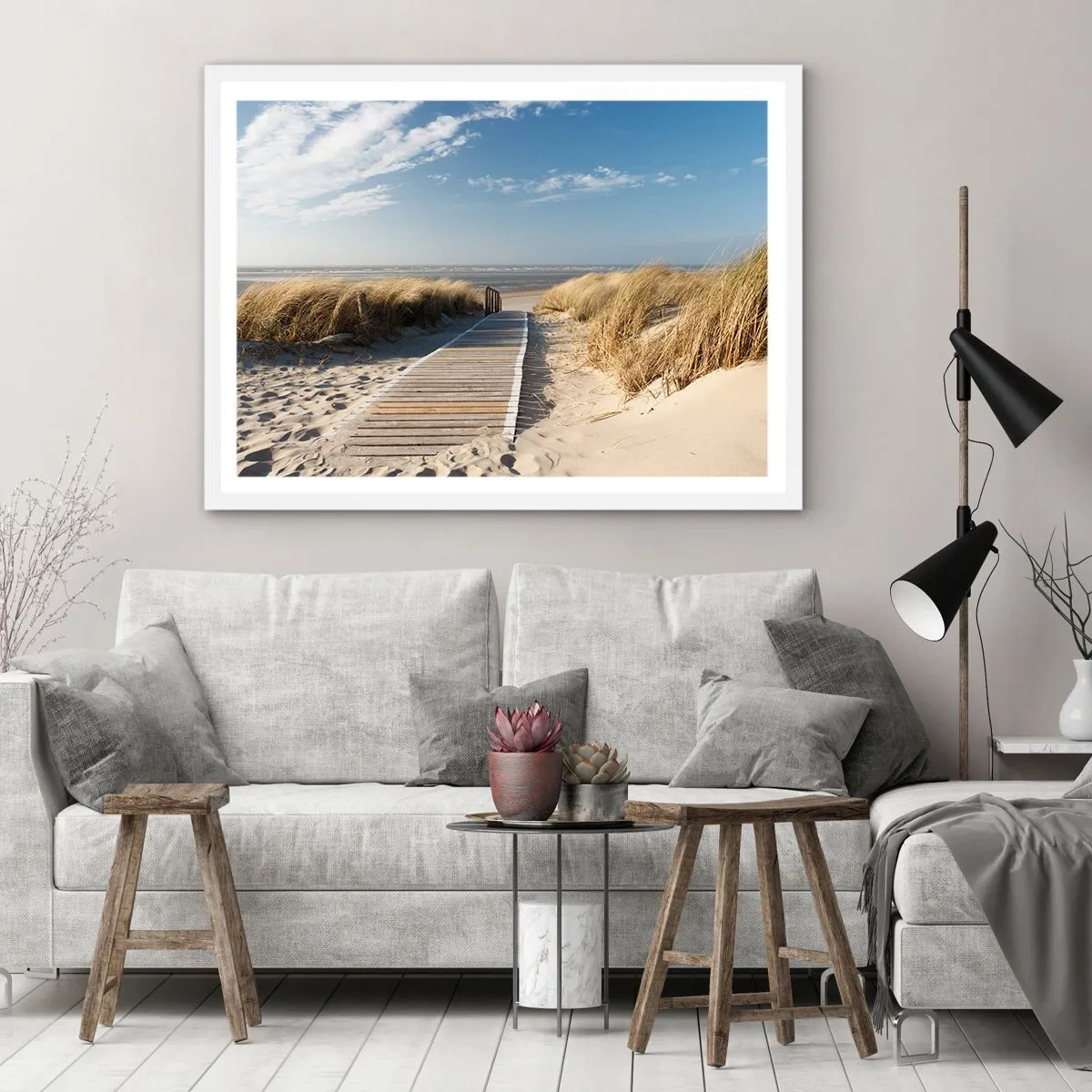 Affiche dans un cadre blanc - Poster - Derrière la dune, dans le bruissement de l'herbe - 40x30 cm