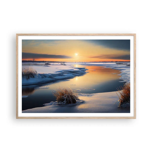 Affiche dans un chêne clair - Poster - Coucher de soleil d'hiver - 100x70 cm