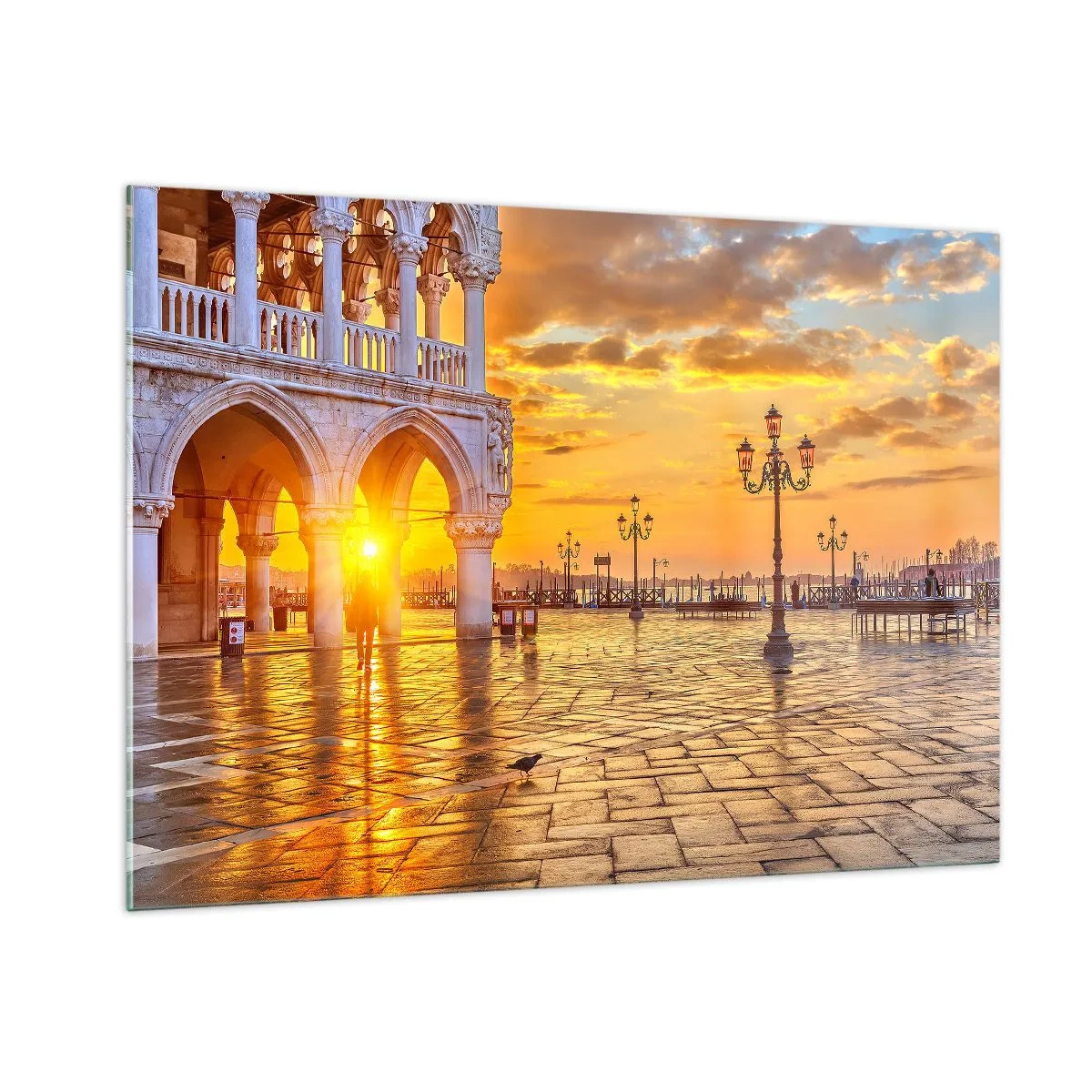 Impression sur verre - Image sur verre - Lever de soleil sur les arcades et la place - 100x70cm - Où est tout le monde? - Décoration murale moderne pour le salon et la chambre ARTTOR