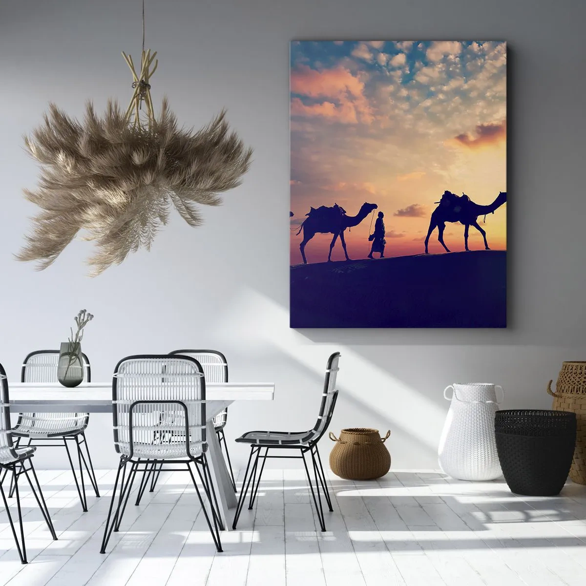 Impression sur toile - Image sur toile - Une caravane de chameaux errant dans le désert au coucher du soleil - 50x70cm - L'esprit mystérieux de l'Orient - Décoration murale moderne pour le salon et la chambre ARTTOR