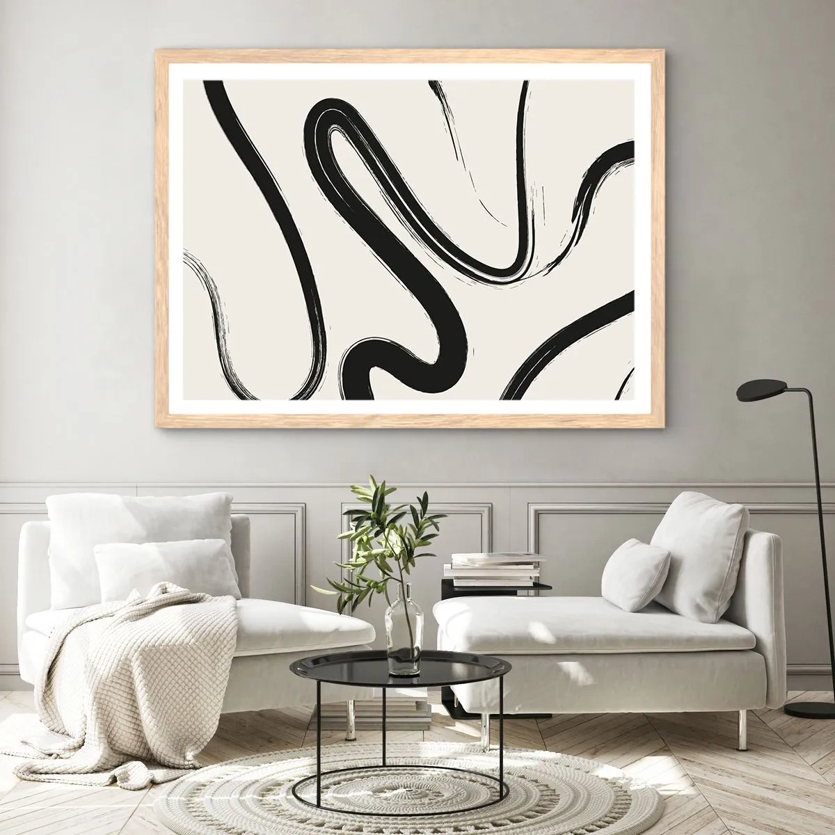 Affiche dans un chêne clair - Poster - Fantaisie en noir et blanc - 50x40 cm