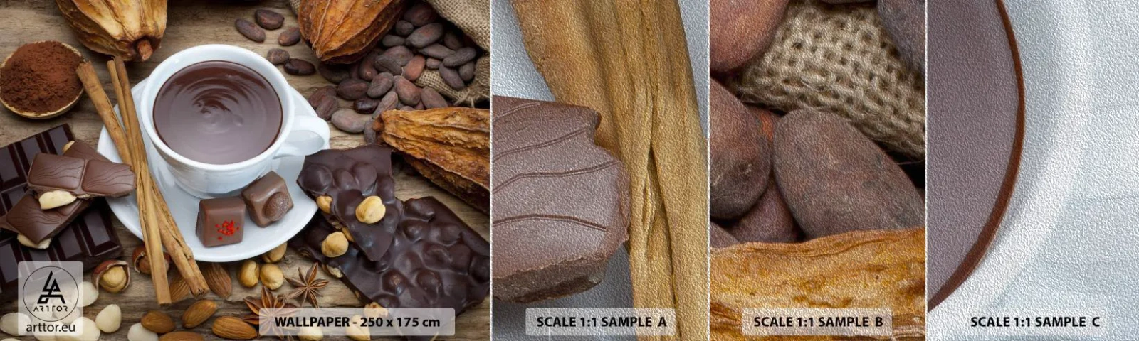 Échantillon de Papier Peint Premium Sand - D'une chocolaterie de conte de fées - La gastronomie, Chocolat, Café - 100x30 cm