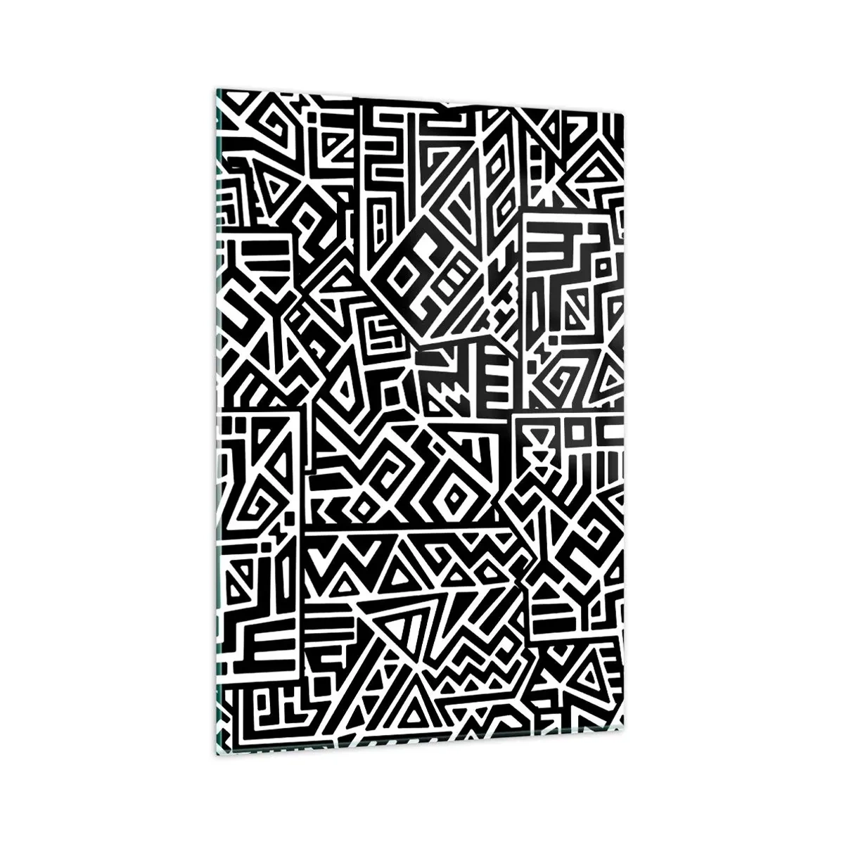 Impression sur verre - Image sur verre - Motifs géométriques noirs et blancs inspirés de la culture précolombienne - 80x120cm - Composition précolombienne - Décoration murale moderne pour le salon et la chambre ARTTOR