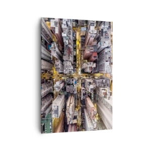 Impression sur toile - Image sur toile - Une vue plongeante sur une ville pleine de gratte-ciels - 70x100cm - Salutations de Hong-Kong - Décoration murale moderne pour le salon et la chambre ARTTOR