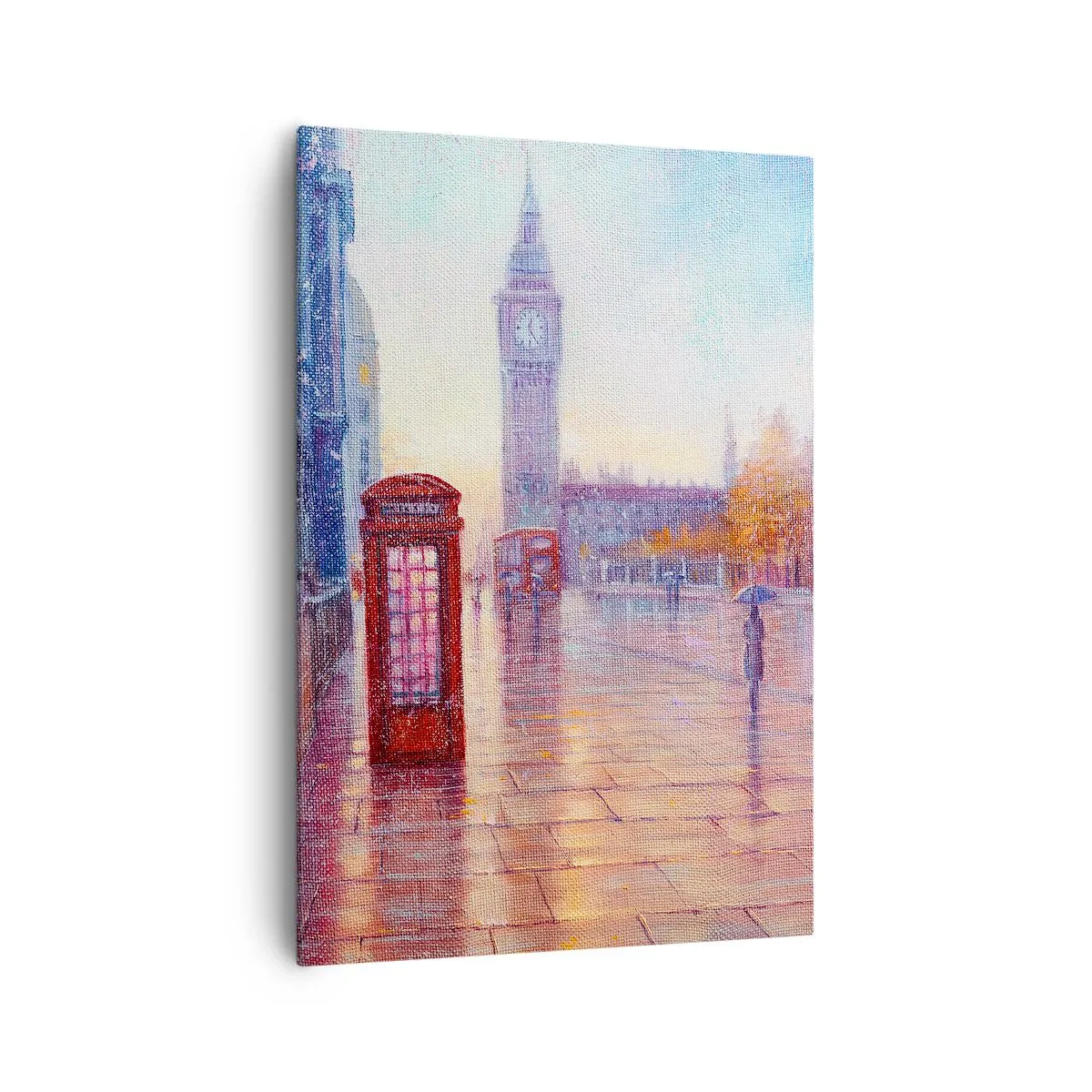 Impression sur toile - Image sur toile - Rue de Londres avec Big Ben un jour de pluie - 70x100cm - Jour automnal londonien - Décoration murale moderne pour le salon et la chambre ARTTOR