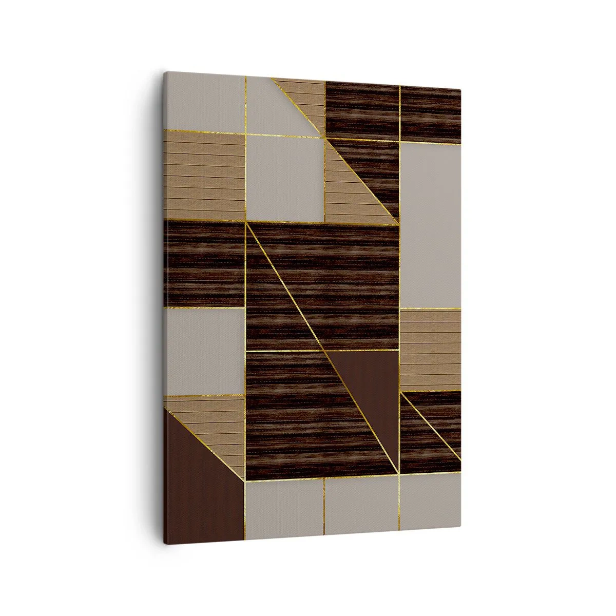 Impression sur toile - Image sur toile - Motifs géométriques dans les tons de marron avec des lignes dorées - 50x70cm - Mozaique de bronze et d'or - Décoration murale moderne pour le salon et la chambre ARTTOR