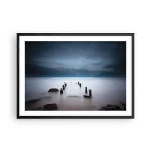 Affiche dans un cadre noir - Poster - La vieille jetée sur fond de mer calme - 70x50cm - Lac pensif - Décoration murale moderne pour le salon et la chambre ARTTOR