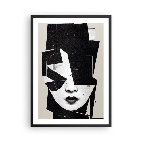 Affiche dans un cadre noir - Poster - Portrait abstrait d'une femme en noir et blanc - 50x70cm - Profondément caché - Décoration murale moderne pour le salon et la chambre ARTTOR