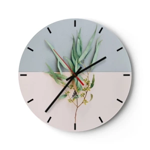 Horloge murale - Pendule murale - Une branche verte sur un fond de pastels bleus et beiges - 30x30cm - Subtilité pastel - Décoration murale moderne pour le salon, la cuisine et la chambre ARTTOR