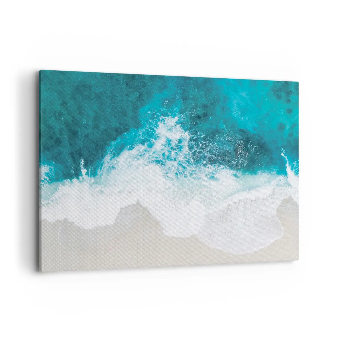Impression sur toile - Image sur toile - Vagues turquoise de l'océan sur du sable clair - 100x70cm - Caresse naturelle - Décoration murale moderne pour le salon et la chambre ARTTOR