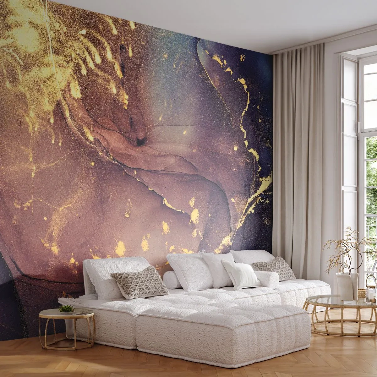 Papier Peint Photo Premium Sand - Composition abstraite avec des accents dorés - 100x70cm - Matière et esprit - Décoration murale moderne pour le salon et la chambre ARTTOR
