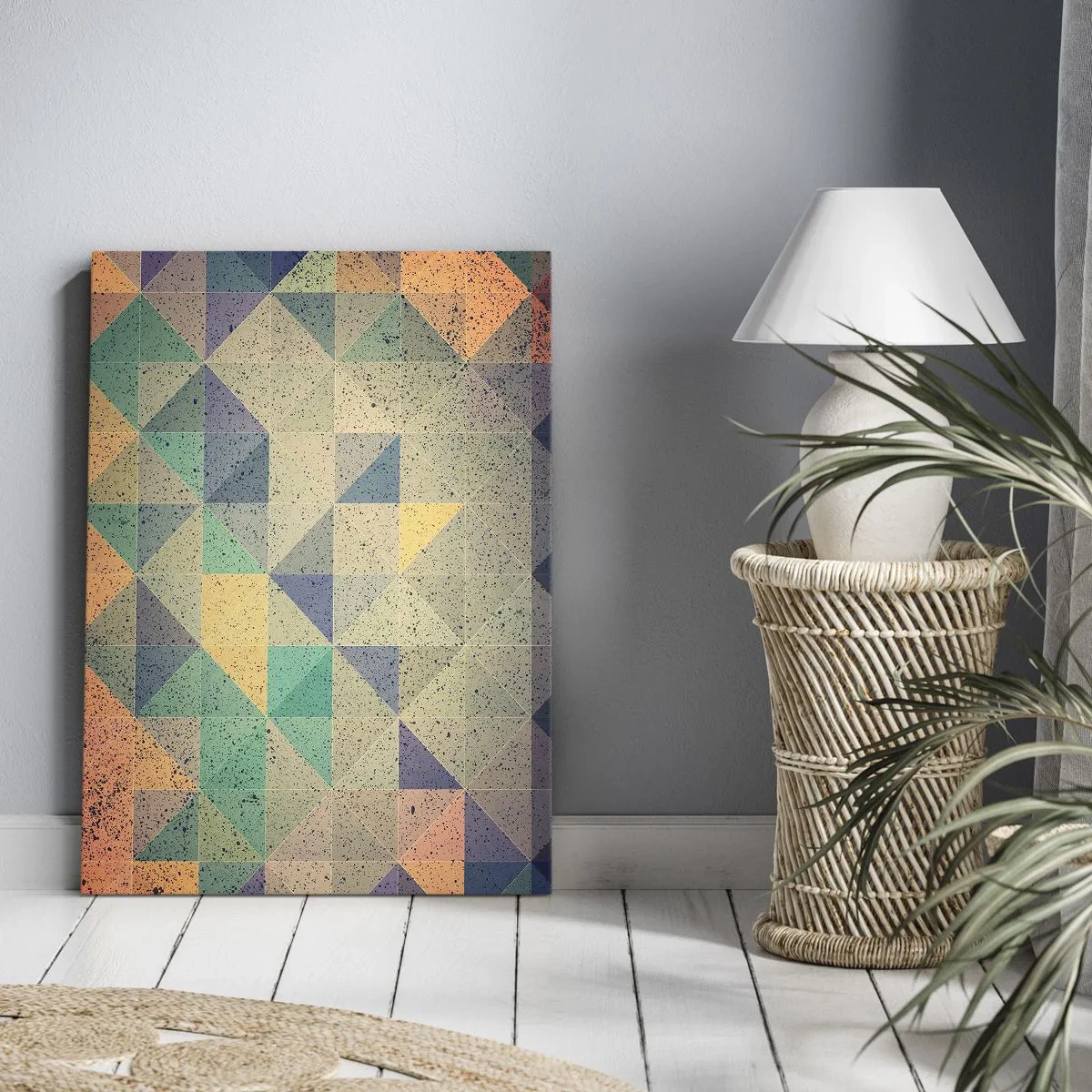 Impression sur toile - Image sur toile - Une composition colorée de triangles géométriques dans des tons pastel. - 70x100cm - République des triangles - Décoration murale moderne pour le salon et la chambre ARTTOR