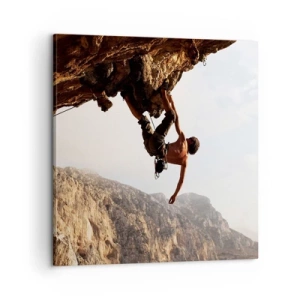 Impression sur toile - Image sur toile - Le monde rétréci dans une main sur une coupe de rocher - 60x60 cm