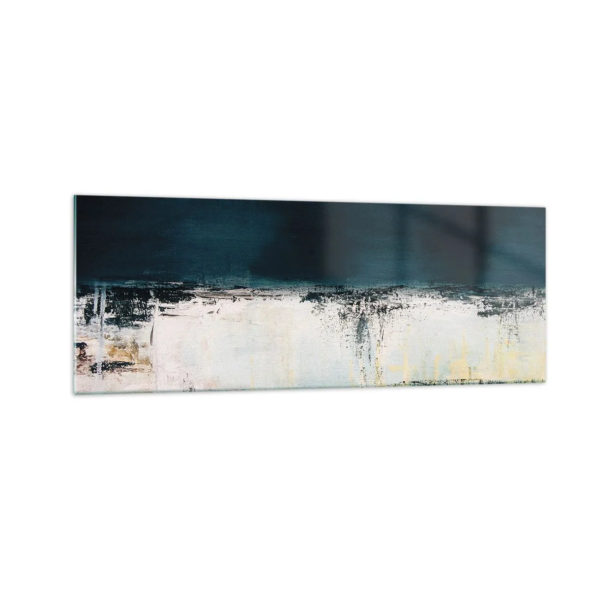 Impression sur verre - Image sur verre - Composition horizontale abstraite dans les tons bleu marine et blanc - 140x50cm - Composition horizontale - Décoration murale moderne pour le salon et la chambre ARTTOR