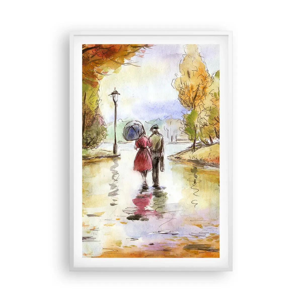 Affiche dans un cadre blanc - Poster - Automne romantique dans le parc - 61x91 cm