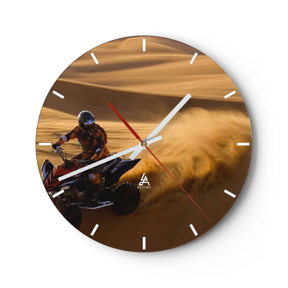 Horloge murale - Pendule murale - Quad dans le désert en action - 30x30cm - Sur les vagues de sable - Décoration murale moderne pour le salon, la cuisine et la chambre ARTTOR