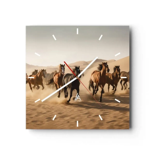 Horloge murale - Pendule murale - Chevaux au galop sur fond de désert - 30x30cm - Libre comme le vent - Décoration murale moderne pour le salon et la chambre ARTTOR