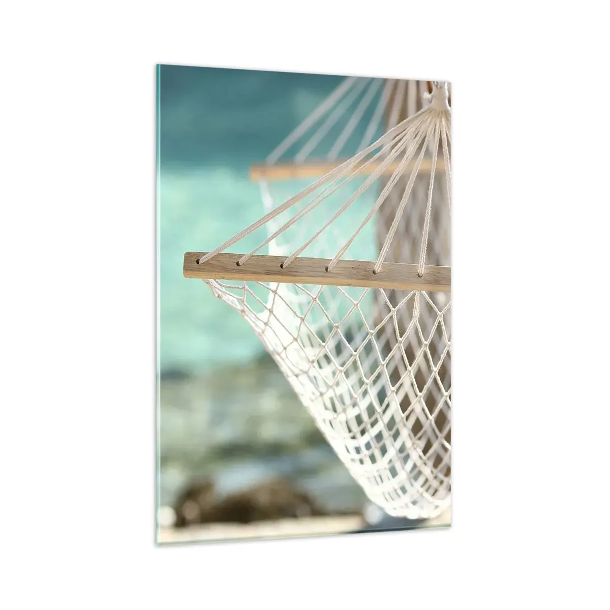 Impression sur verre - Image sur verre - Un hamac surplombant l'eau turquoise - 80x120cm - Le temps de la détente - Décoration murale moderne pour le salon et la chambre ARTTOR