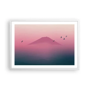 Affiche dans un cadre blanc - Poster - Des pèlerins au dessus des nuages - 70x50 cm