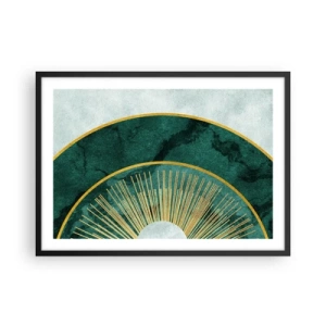 Affiche dans un cadre noir - Poster - Motif abstrait avec des cercles aux couleurs émeraude et or. - 70x50cm - Un autre système solaire - Décoration murale moderne pour le salon et la chambre ARTTOR