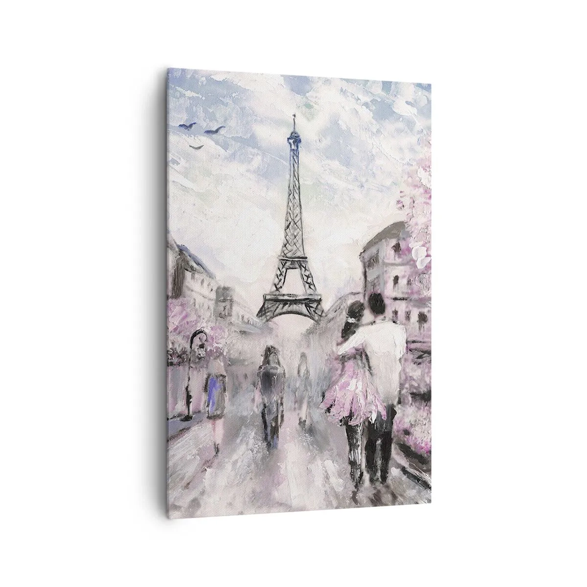 Impression sur toile - Image sur toile - Une promenade romantique à Paris près de la Tour Eiffel - 80x120cm - Comment tomber amoureu, il faut juste... - Décoration murale moderne pour le salon et la chambre ARTTOR