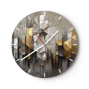 Horloge murale - Pendule murale - Structure géométrique avec des nuances de gris et d'or - 30x30cm - Composition de glace et de lumière - Décoration murale moderne pour le salon, la cuisine et la chambre ARTTOR
